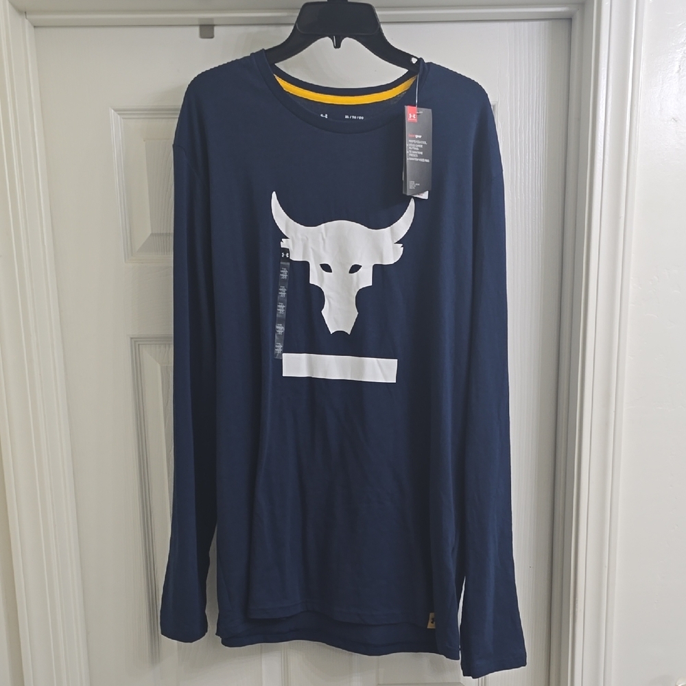PROJECT ROCK Under Armour Blue Long Sleeve Tee with Graphic Design